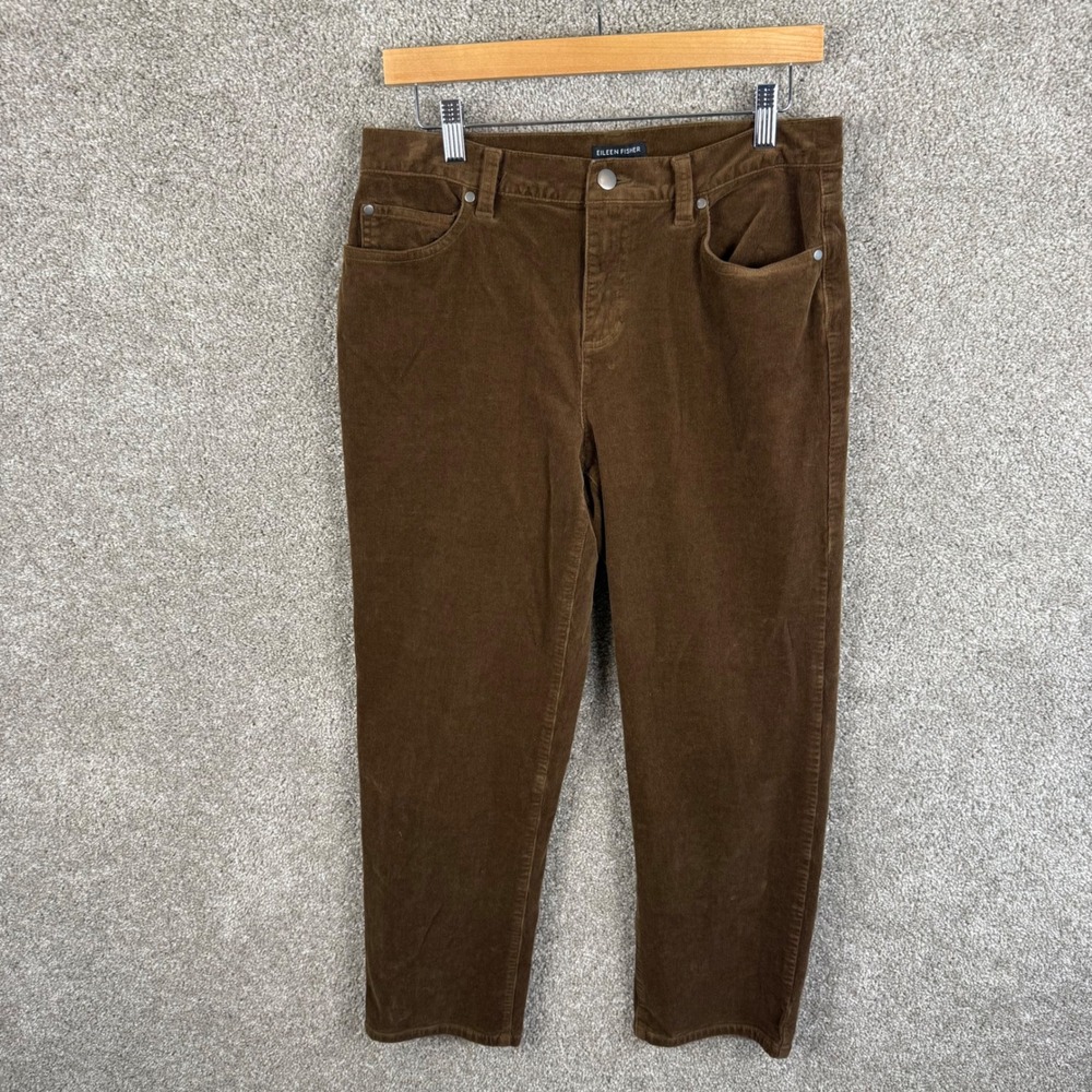 Eileen Fisher Womens Small Brown Organic Cotton Stretch Corduroy Straight Pants - Picture 2 of 8